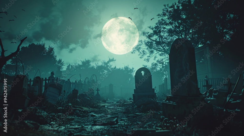 Zombies standing on cemetery with full moon background. Halloween concept. Zombies standing on cemetery with full moon background. Halloween concept.
