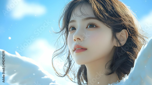 A young woman with flowing ...