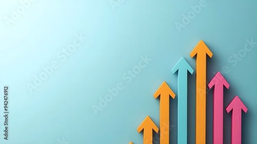 Colorful Arrows Pointing Upward on Blue Background