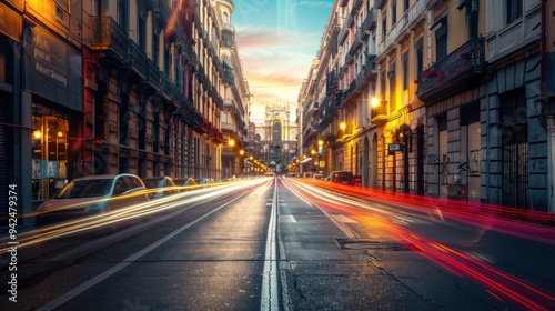 Background of a street in the city center filled with vehicle lights