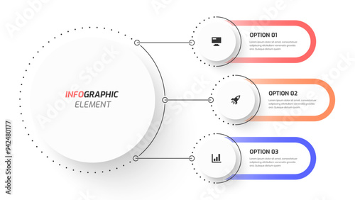 Business center circle infographic presentation with black thin line 3 circle option and icon
