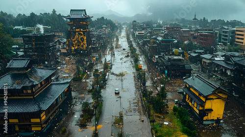 Aerial view of a flooded st...