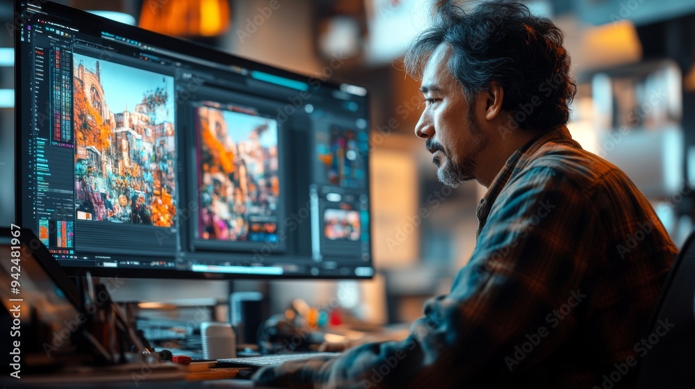 Man Editing Photo on Computer. Man Editing Photo on Computer.