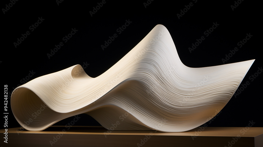 Modernist Sculpture with Elegant Wave Forms on Wooden Base. The piece conveys elegance and fluidity, capturing a sense of motion and tranquility. Modernist Sculpture with Elegant Wave Forms on Wooden Base. The piece conveys elegance and fluidity, capturing a sense of motion and tranquility.