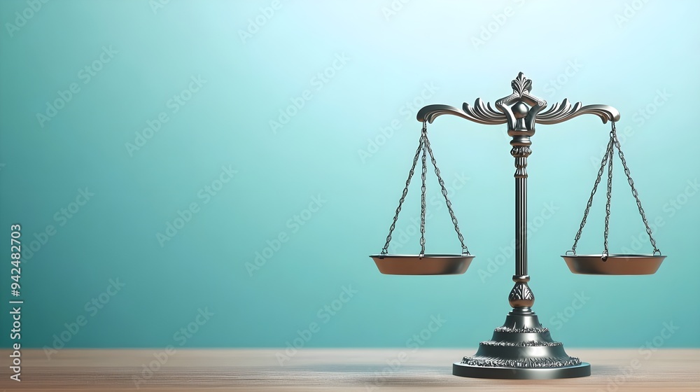 Silver Scales of Justice on Teal Background