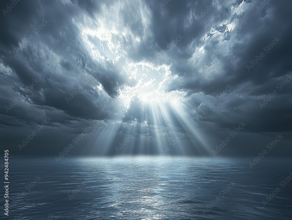 A cloudy sky with a bright sun shining through the clouds A cloudy sky with a bright sun shining through the clouds