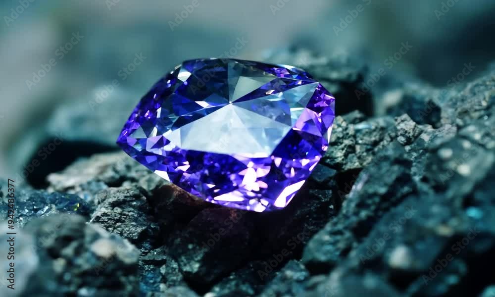 lose-up view of a rare raw tanzanite gemstone embedded in rocky terrain, natural gemstones, luxury jewelry lose-up view of a rare raw tanzanite gemstone embedded in rocky terrain, natural gemstones, luxury jewelry