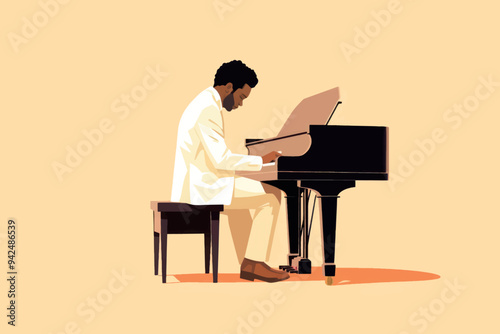 Elegant pianist playing grand piano