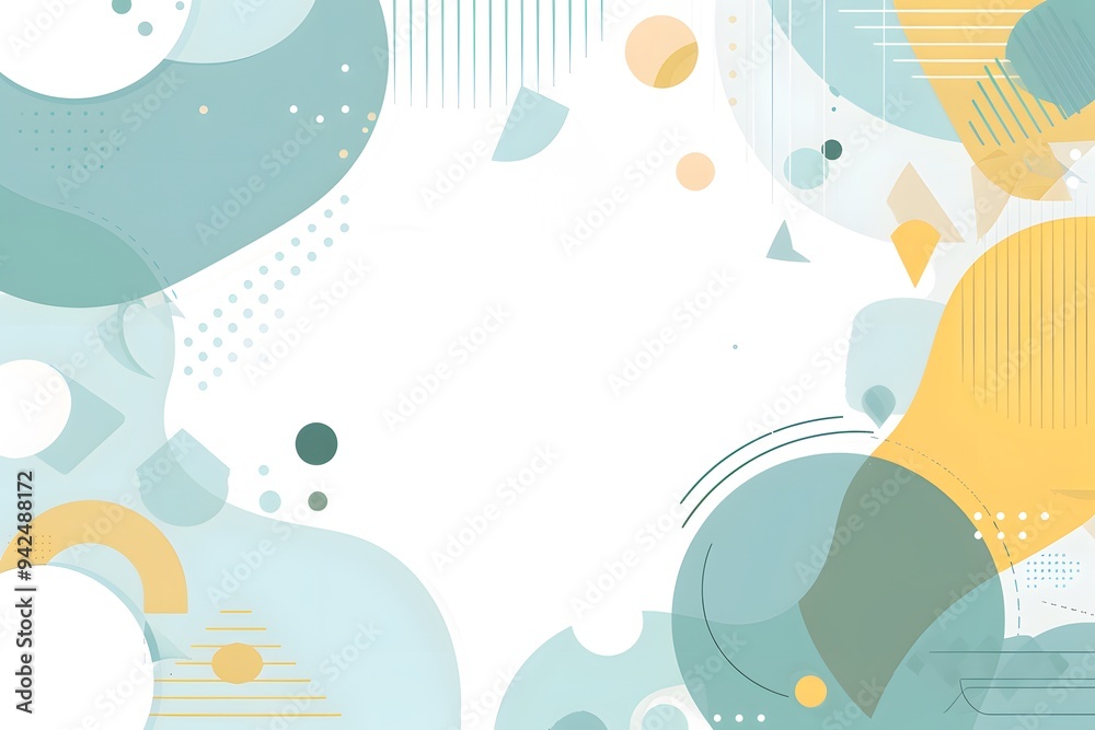 Obraz premium abstract flat background with simple shapes and lines in pastel pink, teal green, white, and beige colors. Geometric shapes and minimalistic design elements are used with a muted color palette.