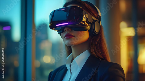 Businesswoman wearing VR he...