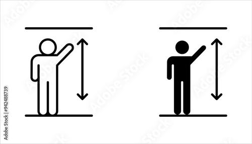 human measures height icon set, scale with man, thin line symbol vector illustration on white background