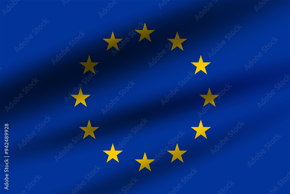 European Union with stars official flag. Wavy flag with light and shadow European Union with stars official flag. Wavy flag with light and shadow