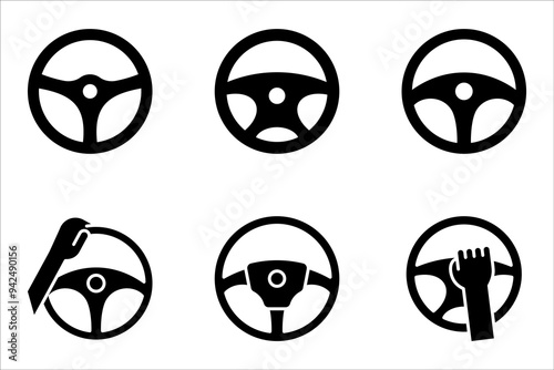 Steering wheel icon set. Automobile steer wheel vector illustration on white background