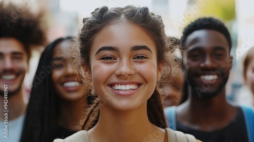 Diverse Group of Young College Students from Various Ethnicities Smiling 