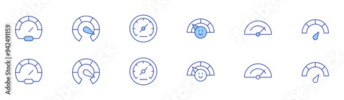 Speedometer icon set in two styles, Duotone and Thin Line style. Editable stroke. attitude, benchmarking, speedometer, speed, barometer