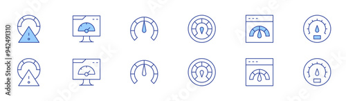 Speedometer icon set in two styles, Duotone and Thin Line style. Editable stroke. speed limit, speedtest, dashboard, speedometer, gauge