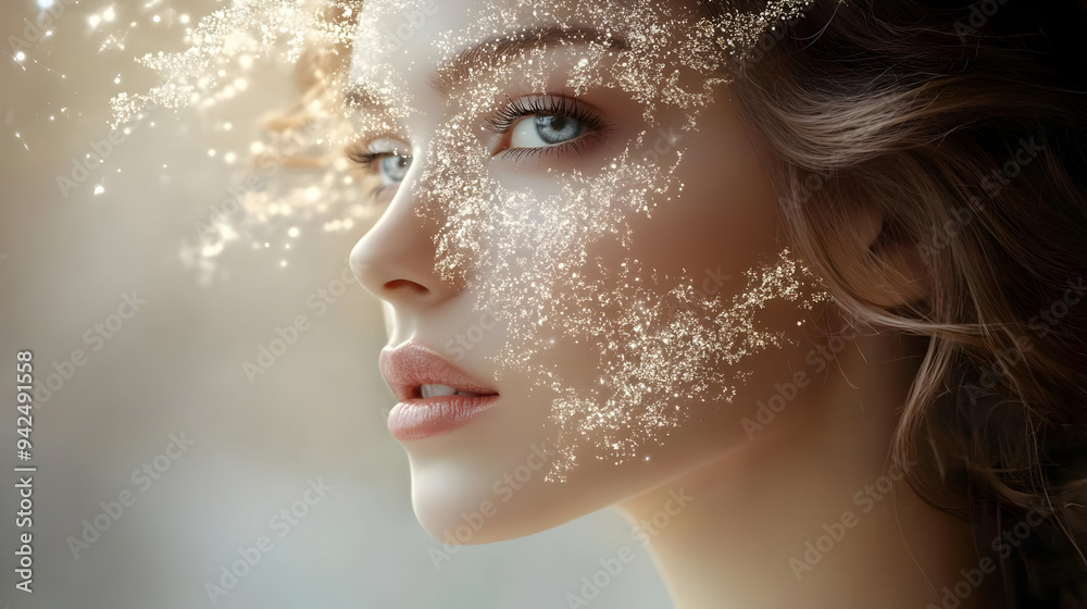 Close up of woman's face with sparkling glitter.