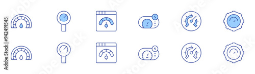 Speedometer icon set in two styles, Duotone and Thin Line style. Editable stroke. speedometer, speed, barometer