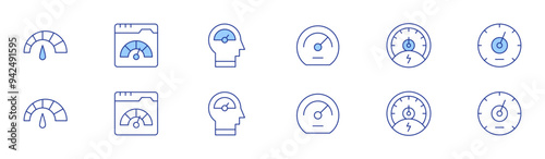 Speedometer icon set in two styles, Duotone and Thin Line style. Editable stroke. speedometer, web, quick thinker