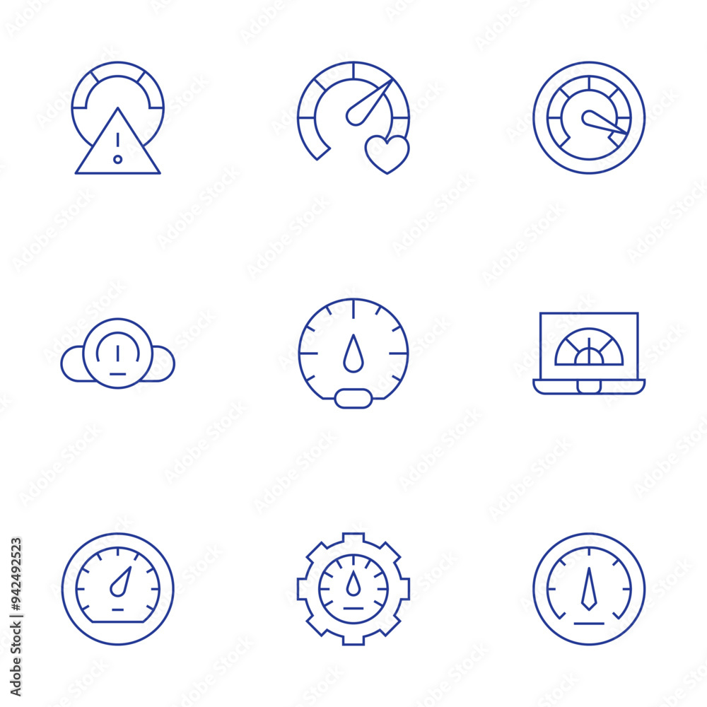 Speedometer icons set. Thin Line style, editable stroke. speedometer, metrics, speed limit, speed, physical well being, speedometers Speedometer icons set. Thin Line style, editable stroke. speedometer, metrics, speed limit, speed, physical well being, speedometers