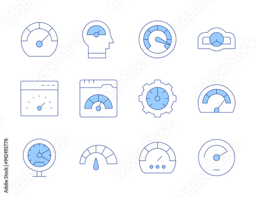 Speedometer icons. Line Duotone style, editable stroke. speedometer, gauge, web, quick thinker