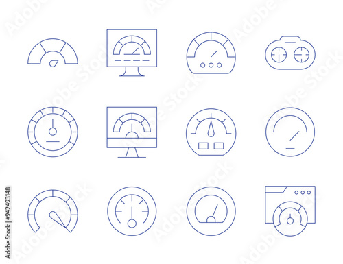 Speedometer icons. Thin Line style, editable stroke. speedometer, speedtest, measure, dashboard, speed, meters