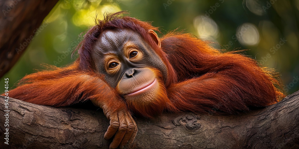 Fototapeta premium A cute orangutan with an adorable smile, generative AI