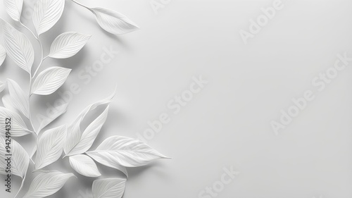 Fundo branco com flores brancas estilizadas na lateral, espaço para texto.
