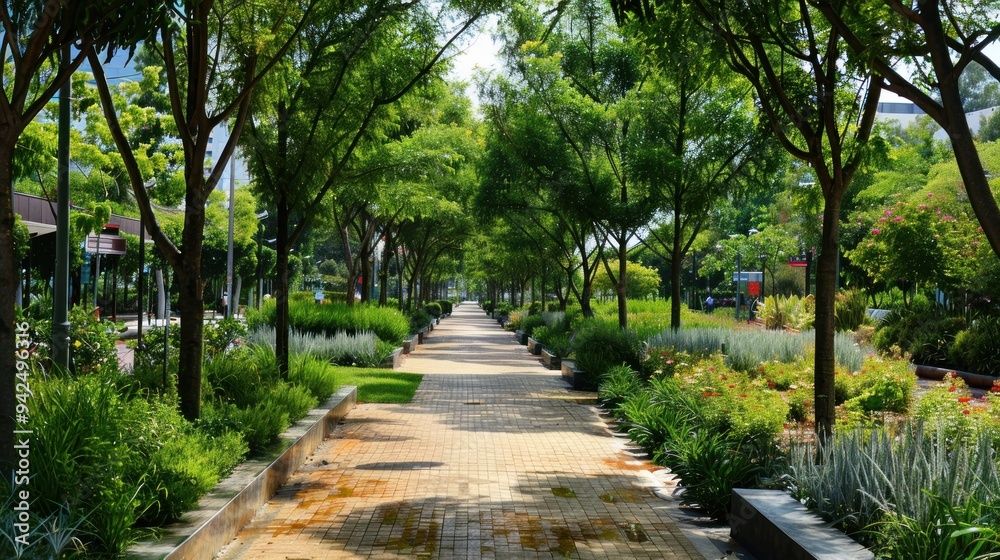 Tranquil Pathway Through Lush Greenery. Tranquil Pathway Through Lush Greenery.