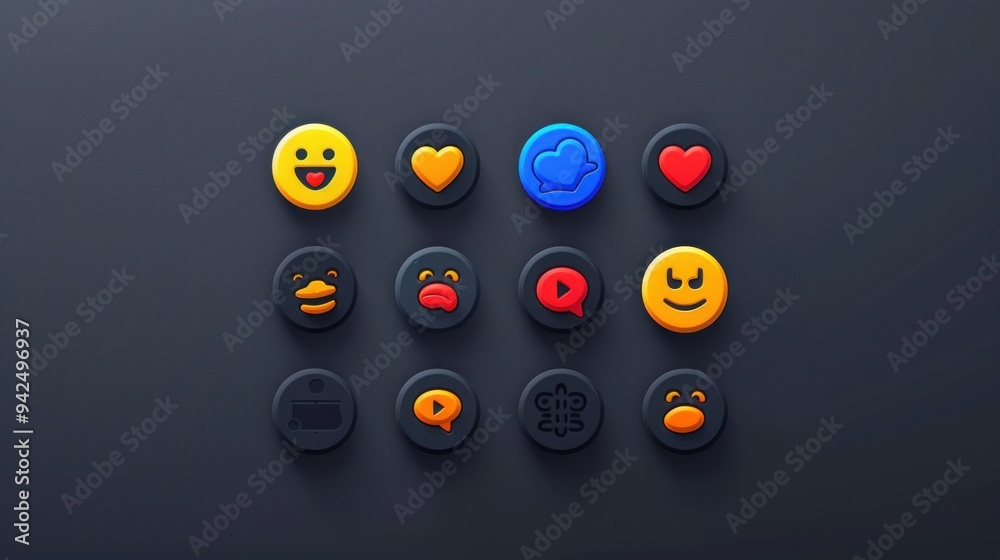 Colorful Emojis on Black Background. Colorful Emojis on Black Background.