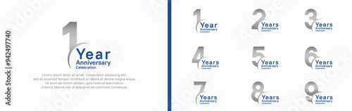 anniversary logotype set. vector design silver and blue color can be use for special moment