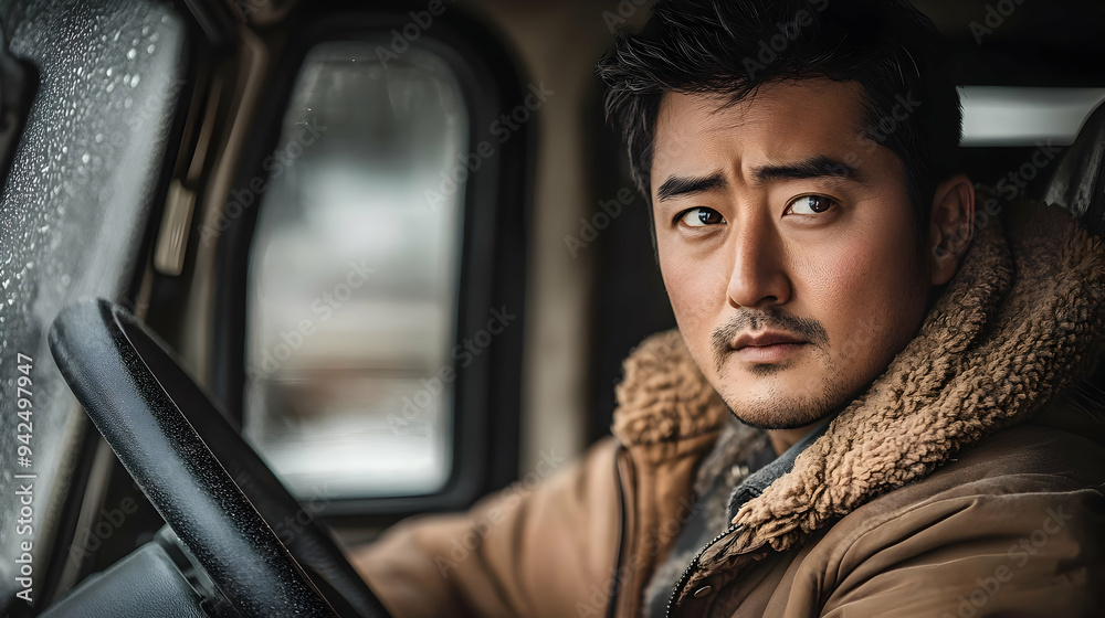 Closeup of a man's face in a car, looking intense. Closeup of a man's face in a car, looking intense.