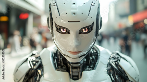 Close-up of a white robot w...