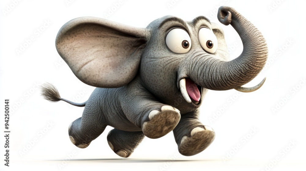 A cheerful cartoon elephant running playfully with a joyful expression. A cheerful cartoon elephant running playfully with a joyful expression.