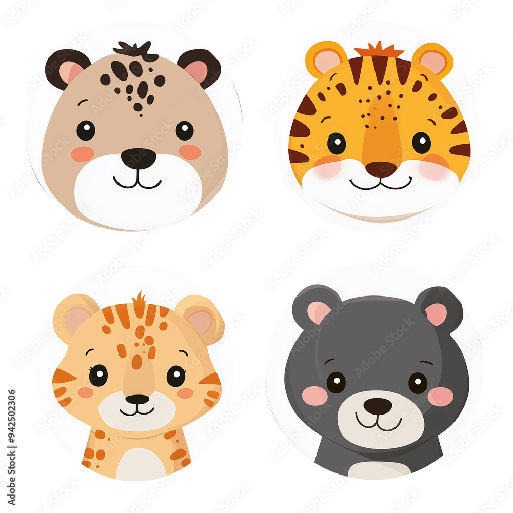 Lovely Animal Faces with Round White Backdrops Lovely Animal Faces with Round White Backdrops