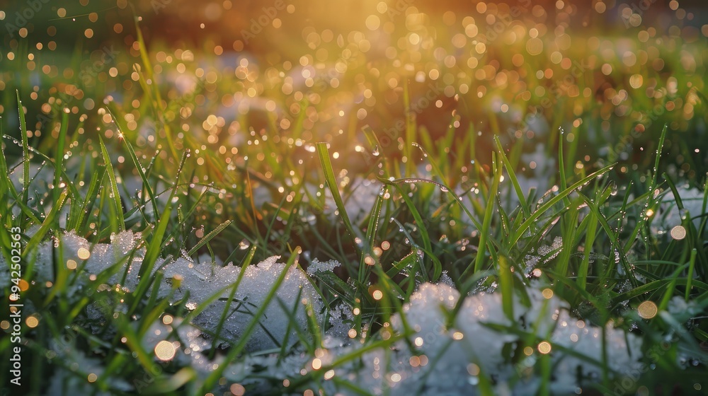 Lush vegetation and greenery in a garden after a hail event, featuring close-up views of ice pellets post-spring or summer storm. Lush vegetation and greenery in a garden after a hail event, featuring close-up views of ice pellets post-spring or summer storm.