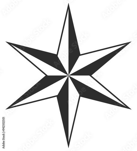Black and white six point star silhouette isolated on white background.