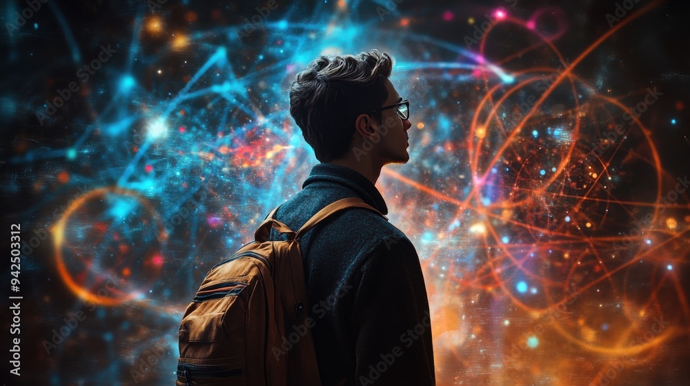 Young Man Contemplating Knowledge in a Dark Mode Setting, Emphasizing Reflection and Introspection, Focusing on Intellectual Growth and Enlightenment Young Man Contemplating Knowledge in a Dark Mode Setting, Emphasizing Reflection and Introspection, Focusing on Intellectual Growth and Enlightenment