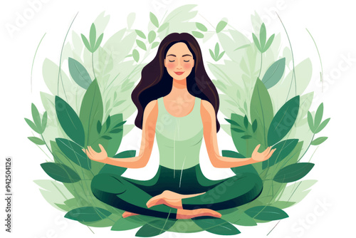 Peaceful woman meditating nature