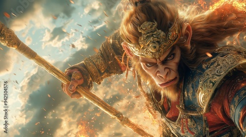 Sun Wukong, the Monkey King in the traditional Chinese myth of Journey to the West photo