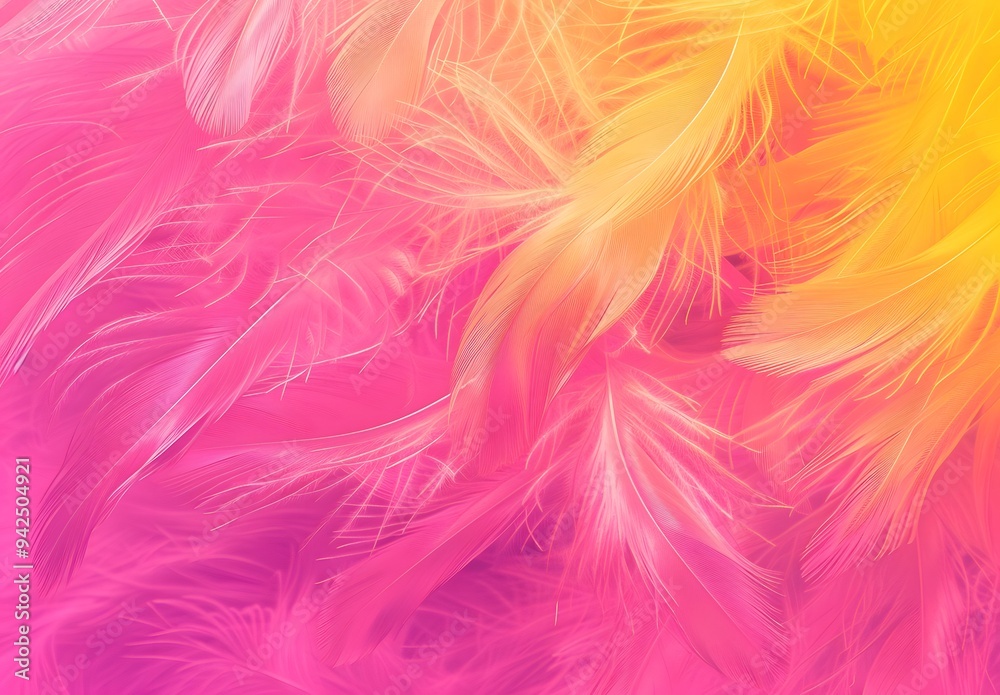 Vibrant pink and yellow gradient background with feather texture for a festive touch. The soft, fluffy feathers add an artistic feel to the design, creating a visually appealing and dynamic wallpaper Vibrant pink and yellow gradient background with feather texture for a festive touch. The soft, fluffy feathers add an artistic feel to the design, creating a visually appealing and dynamic wallpaper