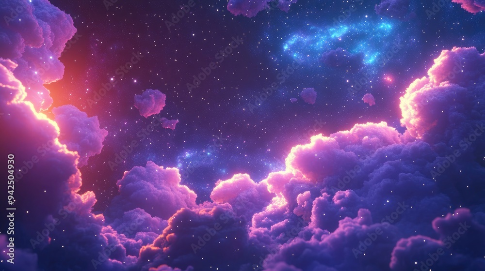 Beautiful nebula and galaxy in a 3D cartoon rendering Beautiful nebula and galaxy in a 3D cartoon rendering