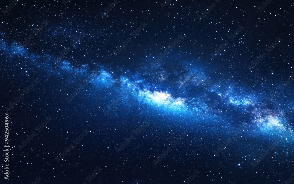 Night starry sky with a bright blue galaxy in a horizontal 3D cartoon rendering Illustration of the Milky Way and universe Night starry sky with a bright blue galaxy in a horizontal 3D cartoon rendering Illustration of the Milky Way and universe