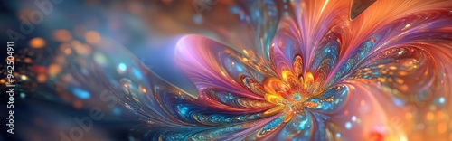 Beautiful abstract background in 3D cartoon rendering featuring colorful floral fractals and modern graphic art This digital fantasy effect creates a trendy desktop wallpaper with a futuristic fra photo