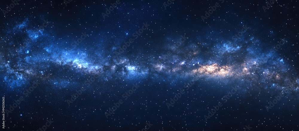 Naklejka premium Panorama view of the universe captured in a 3D cartoon rendering showcasing the Milky Way galaxy and stars against a night sky backdrop