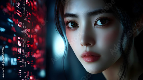 Close-up of a woman's face ...