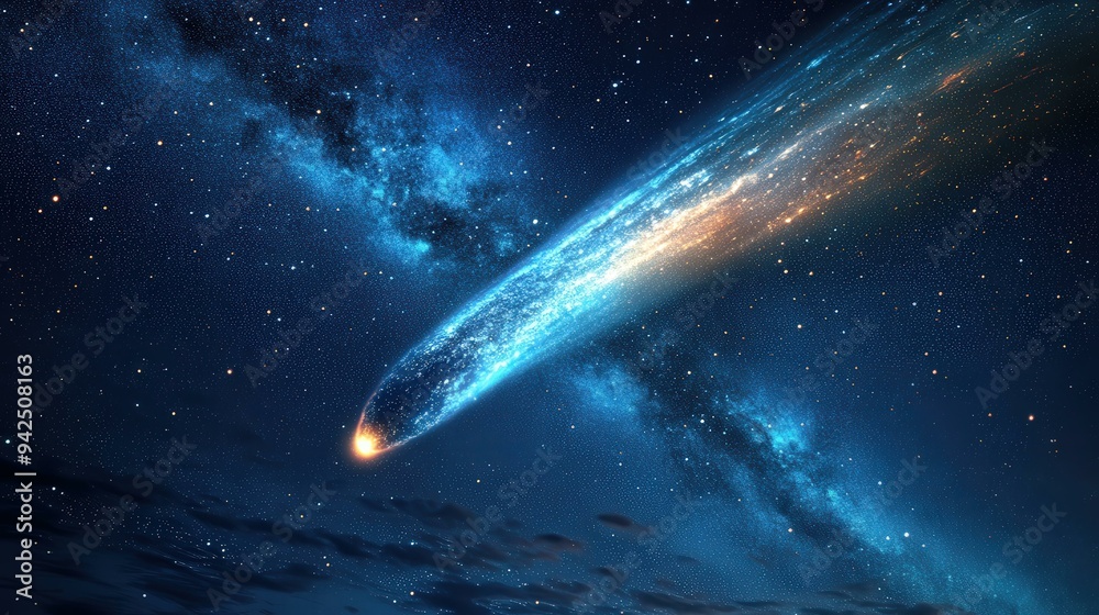 Bright Comet Streaking Across Starry Night Sky Bright Comet Streaking Across Starry Night Sky