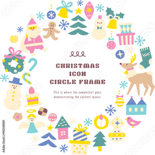 クリスマス素材のアイコンイラストリース円形枠