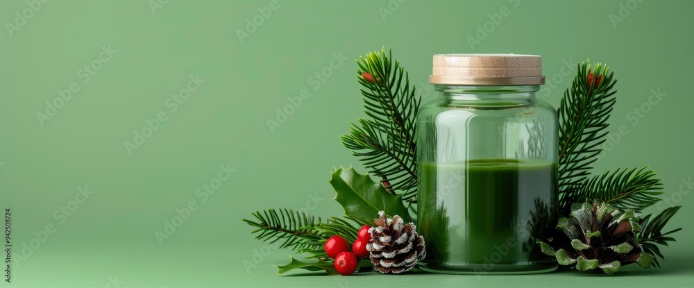 Green Smoothie with Christmas Decorations Green Smoothie with Christmas Decorations