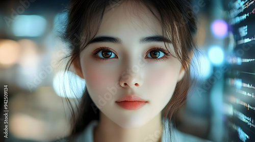 Close-up of a young woman w...